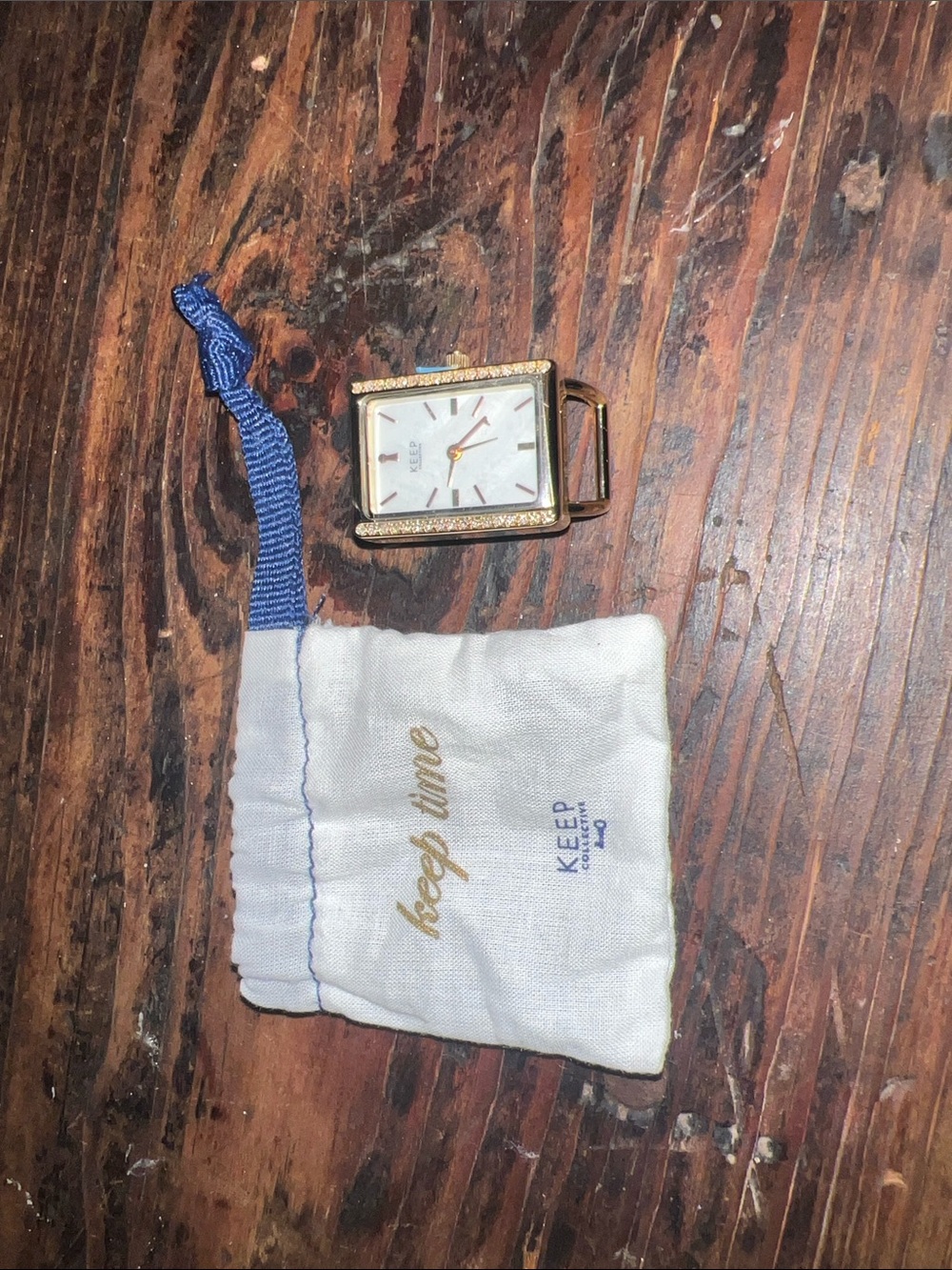 KEEP Collective Gold Tone Rectangular Watch Face with Crystals and White Dial